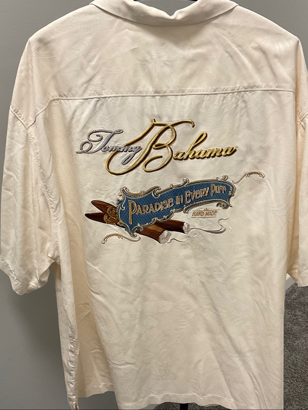 Tommy Bahama Men's Cream Embroidered Camp Shirt - Paradise in Every Puff